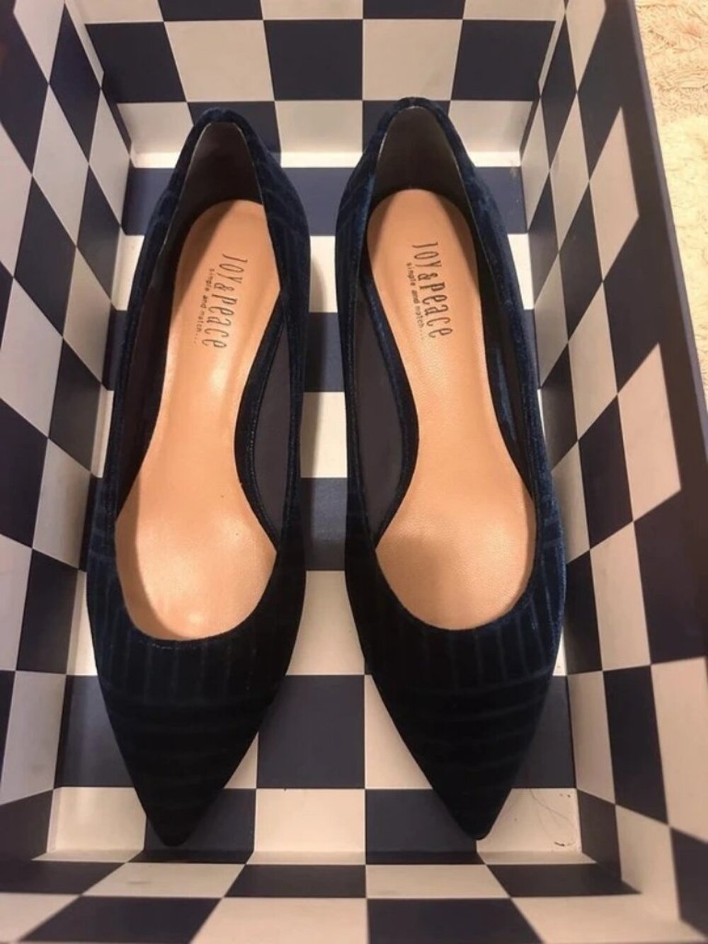 Joy & Peace Navy Velvet Pointed Toe Heels